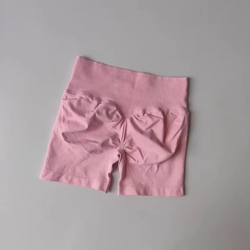 Sommerliche Damen-Yoga-Shorts mit hoher Taille, nahtlos, Po-formend, hochelastisch, atmungsaktiv, für Workout und als Biker-Shorts – Detail 5