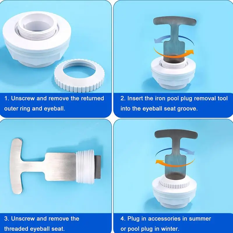 Pool Winter Plug Removal Tool com Handle Grip, Ferramenta anti ferrugem, Encaixe do jato de retorno, Anti-ferrugem
