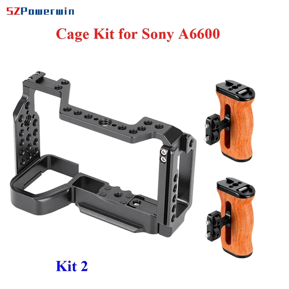 Powerwin  for Sony A6600 Camera Cage Kit Stabilizer Rig Protective Extension Frame Gimbal Arri Locating Screw Wooden Handle