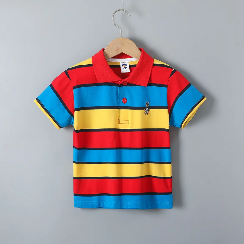 New Fashion Casual Cotton Classics Striped Printing Children's T-Shirt Embroidery Boy POLO T-Shirt 2-14 Years