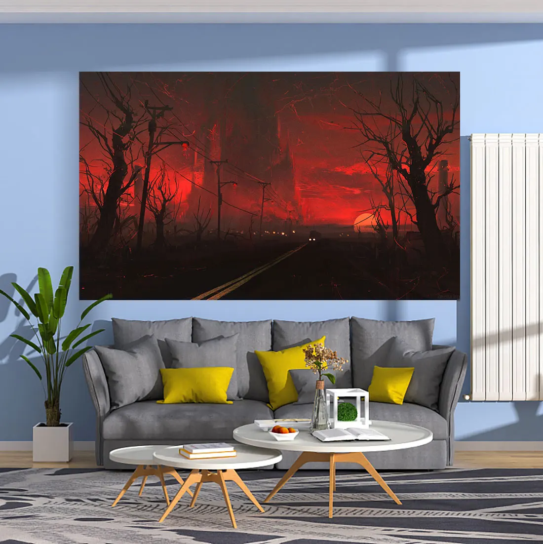 Gloomy Style Tapestry Sci-Fi Ruins And Industrial Landscape Printed Hanging Cloth Home Wall Decoration