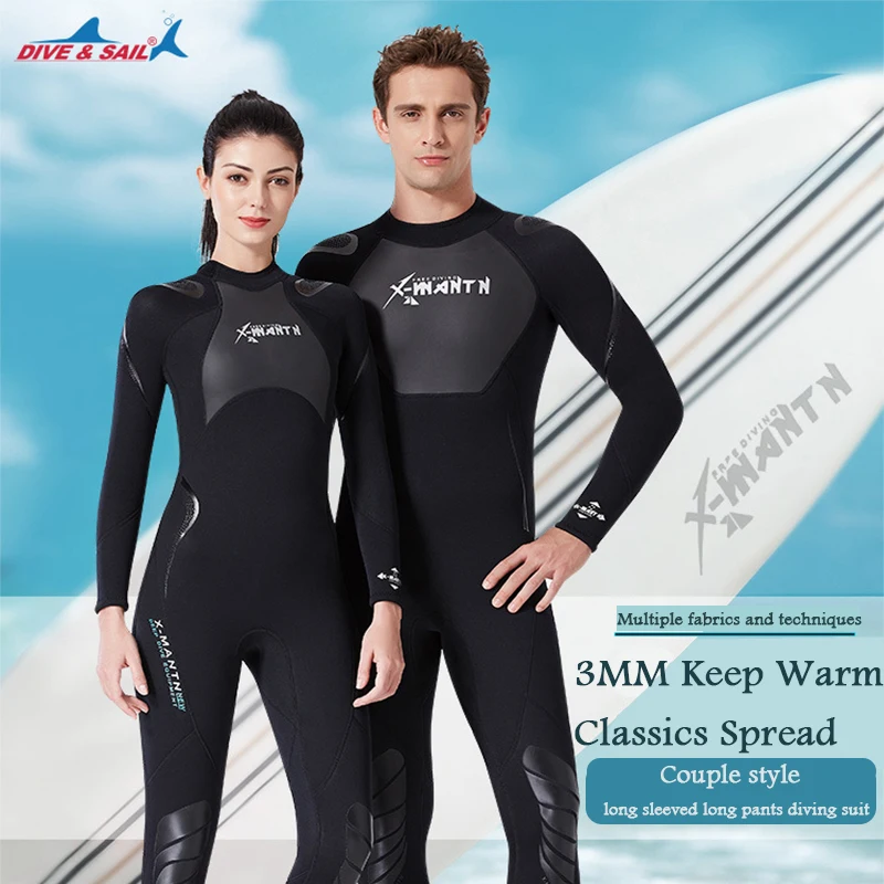 

New 3mm Neoprene Diving Suit Men Women Long Sleeve Scuba Diving Suit Snorkeling One-piece Surfing Fishing Thermal Swimwear