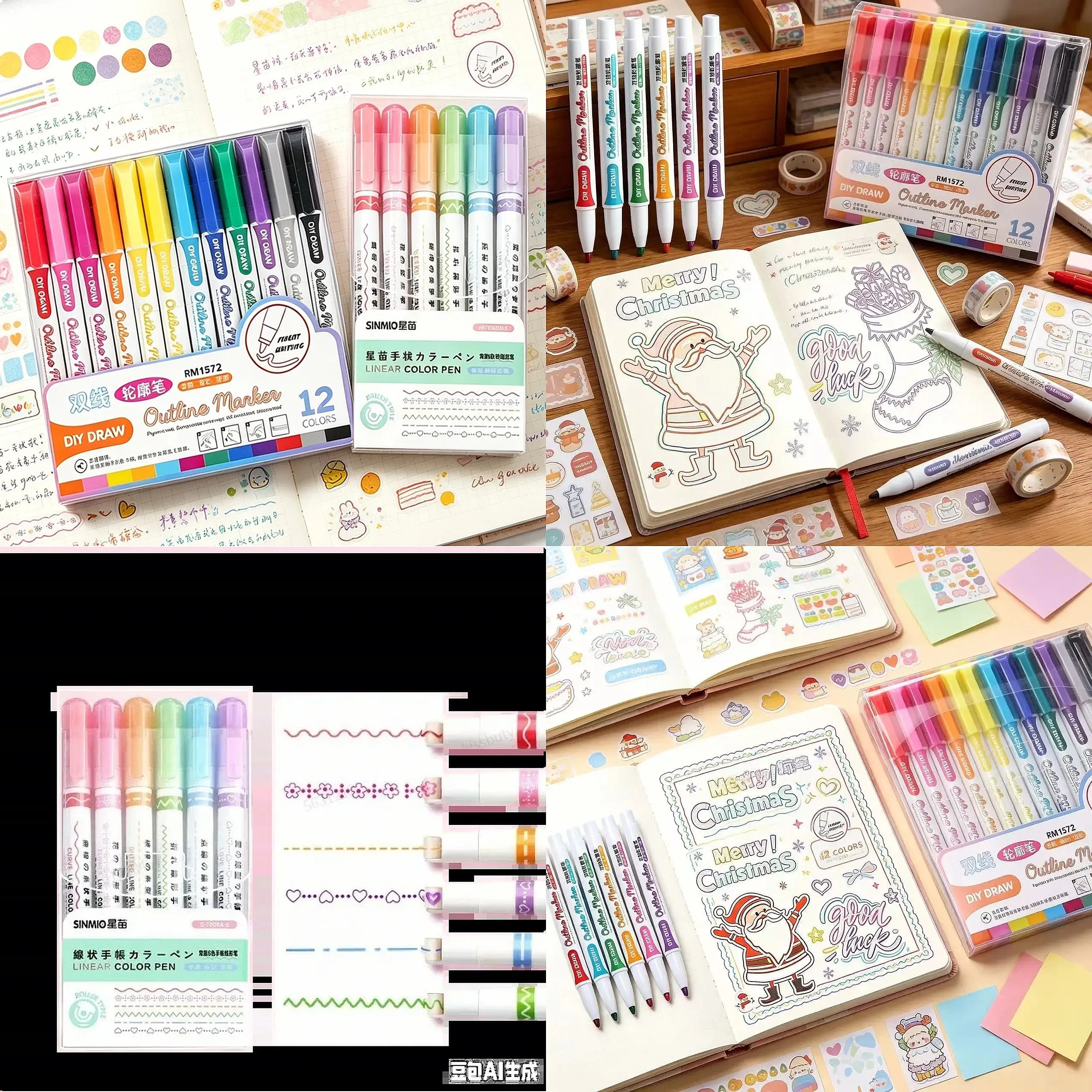 30 Colors Double Line Outline Art Pen Marker Set DIY Graffiti Roller Tip Curve Liner Highlighters for Diary Poster Card