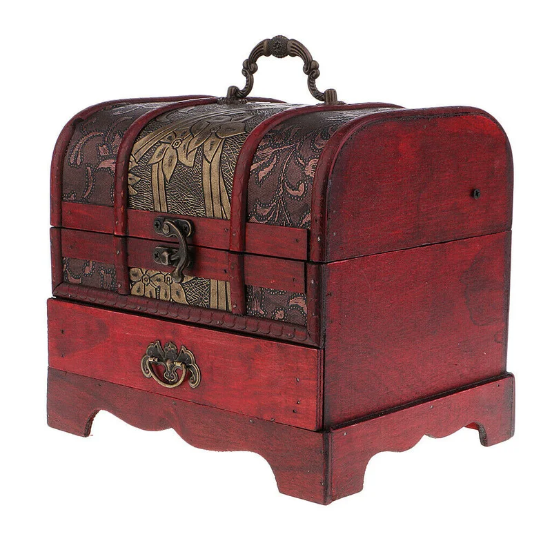 

Retro Handmade Wooden Jewelry Storage Box Treasure Chest Organizer Gift Box