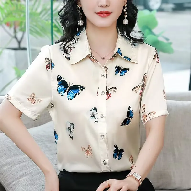 

Silk Shirt WomenHigh-End Summer New Fashion Stylish Printed Blouse Mulberry