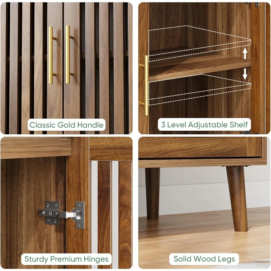 خزانة بوفيه مع تخزين 63 خزانة جانبية من خشب الجوز مع أبواب شبكية، رف قابل للتعديل، خزانة تخزين بار القهوة الخشبية للمطبخ L #4