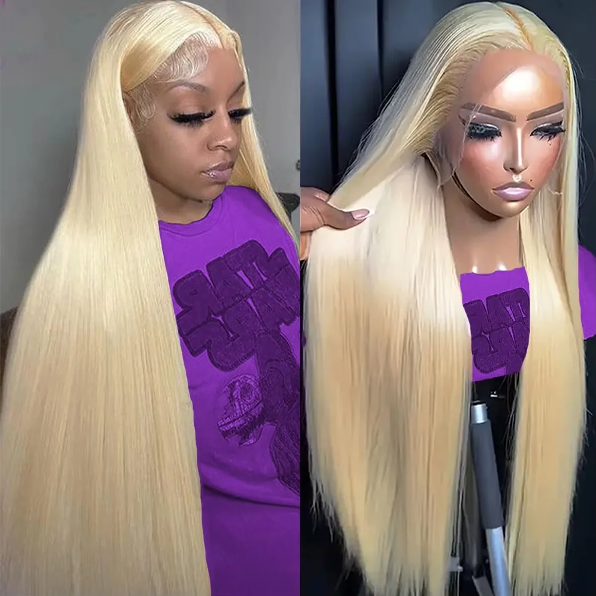 

46 Inch Straight Hair Lace Frontal Wig613 Blonde Straight Wigs 220 Density Lace Front Human Hair Wigs For Women Brazilian