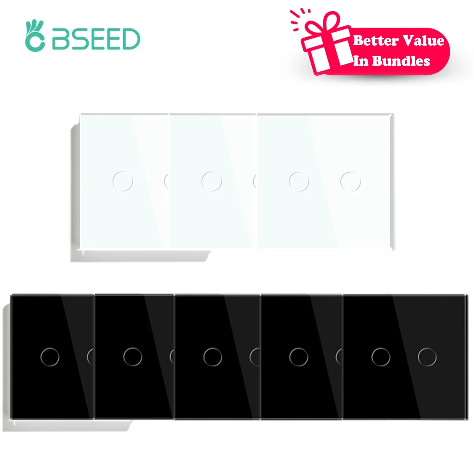 BSEED 2-fach 1-Weg Touch-Schalter Wandlichtschalter Weiß Kristallklar Wasserdicht LED-Sensor-Schalter Schwachblau Hintergrundbeleuchtung Einphasig