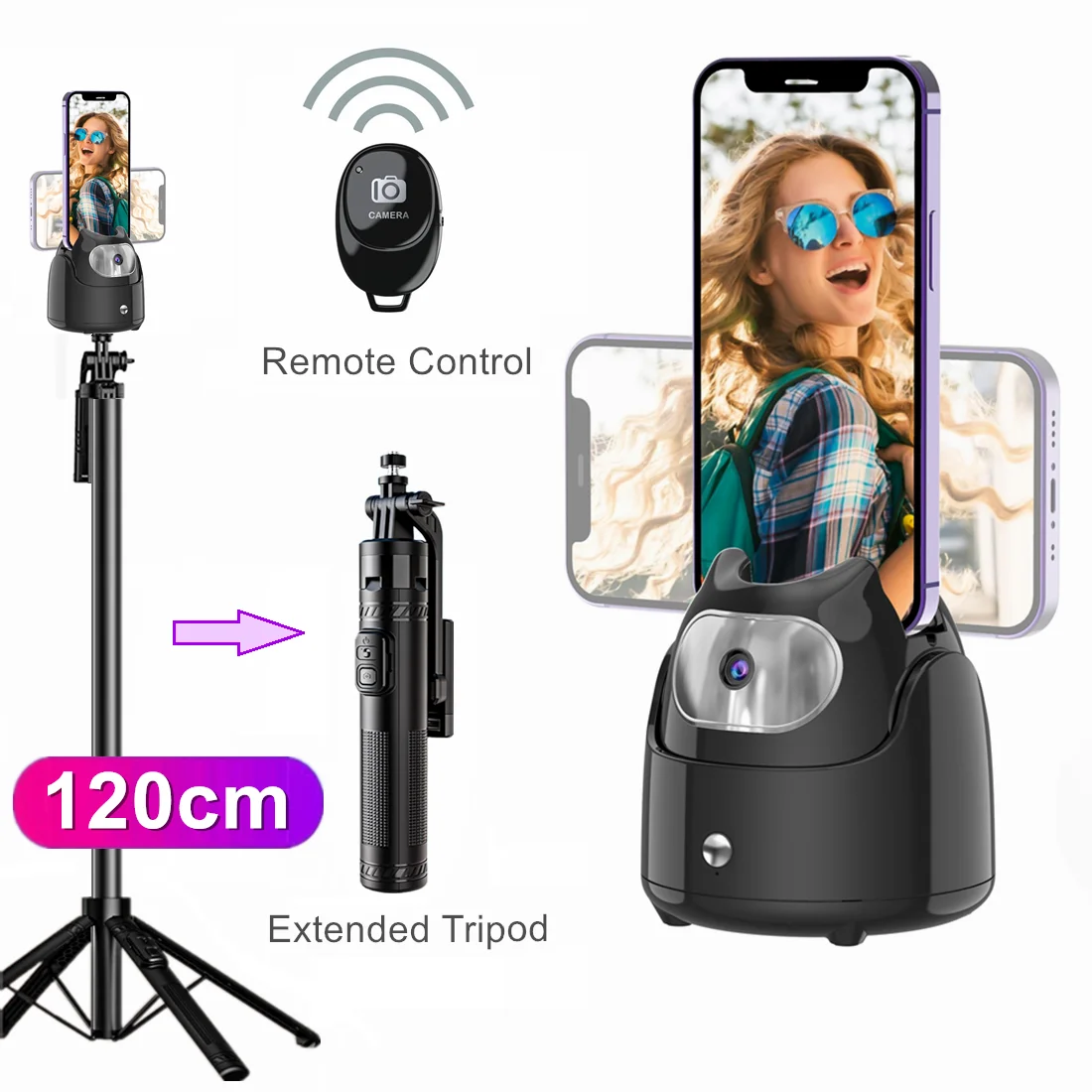 

Auto Face Tracking iPhone Holder APP Free AI Face Recognition 360° Rotation Selfie Stand Live Streaming Gimbals for Mobile Video