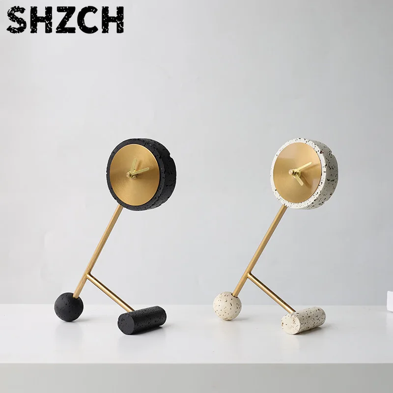 Minimalist Beveled Bracket Simulation Clock Desktop Art Ornaments Office Library Light Luxury Resin Decoration
