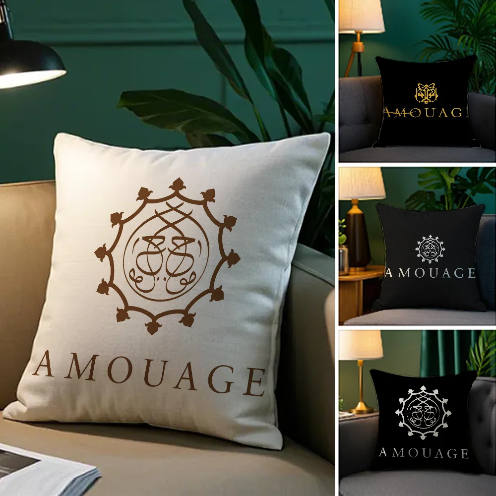Luxuriöser A_Amouage Parfüm-Kissenbezug aus Plüschstoff, weicher doppelseitiger Druck, Sofa-Kissenbezug, Dekokissenbezüge