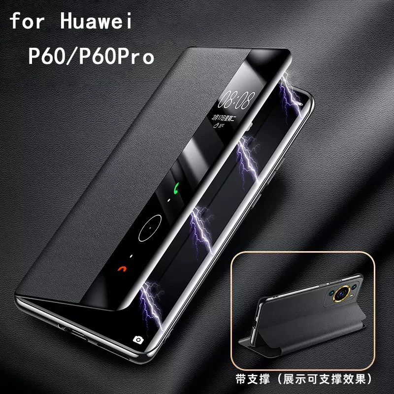 New Arrival Window View Phone Case for Huawei P60 Luxury Genuine Leather Cover Bag for Huawei P60 Pro funda skin p60pro cases