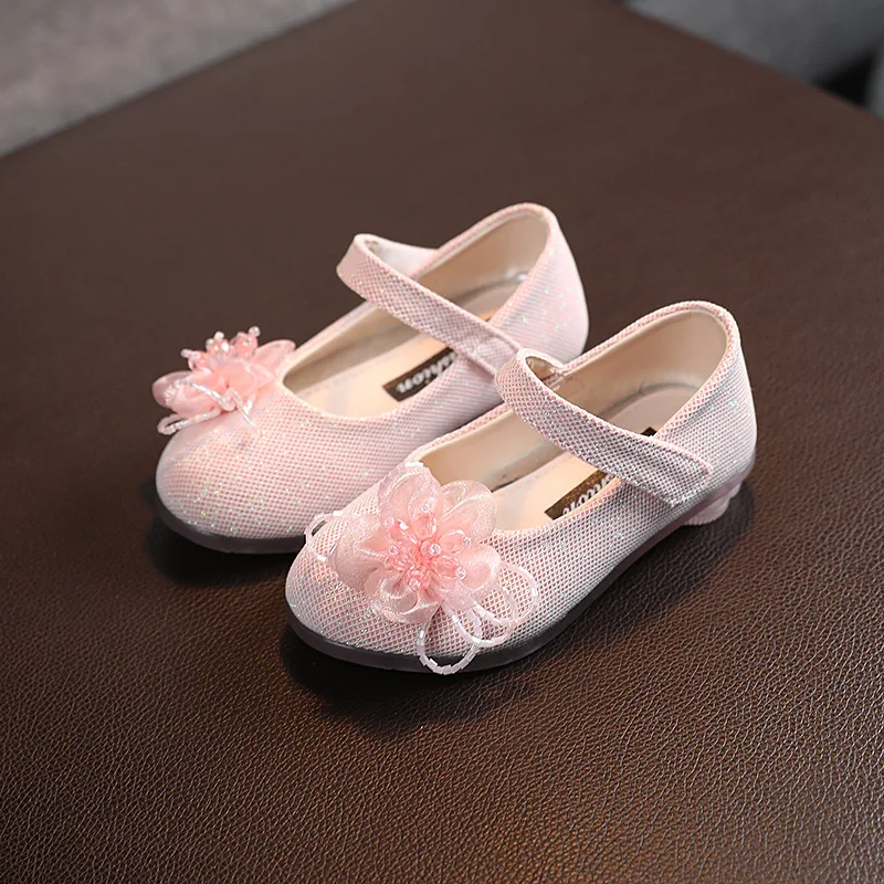 

Girls Princess Shoes Autumn Fashion Sweet Flower Leather Shoes Soft Sole Non-slip Children's Rhinestone Dance Shoes G806