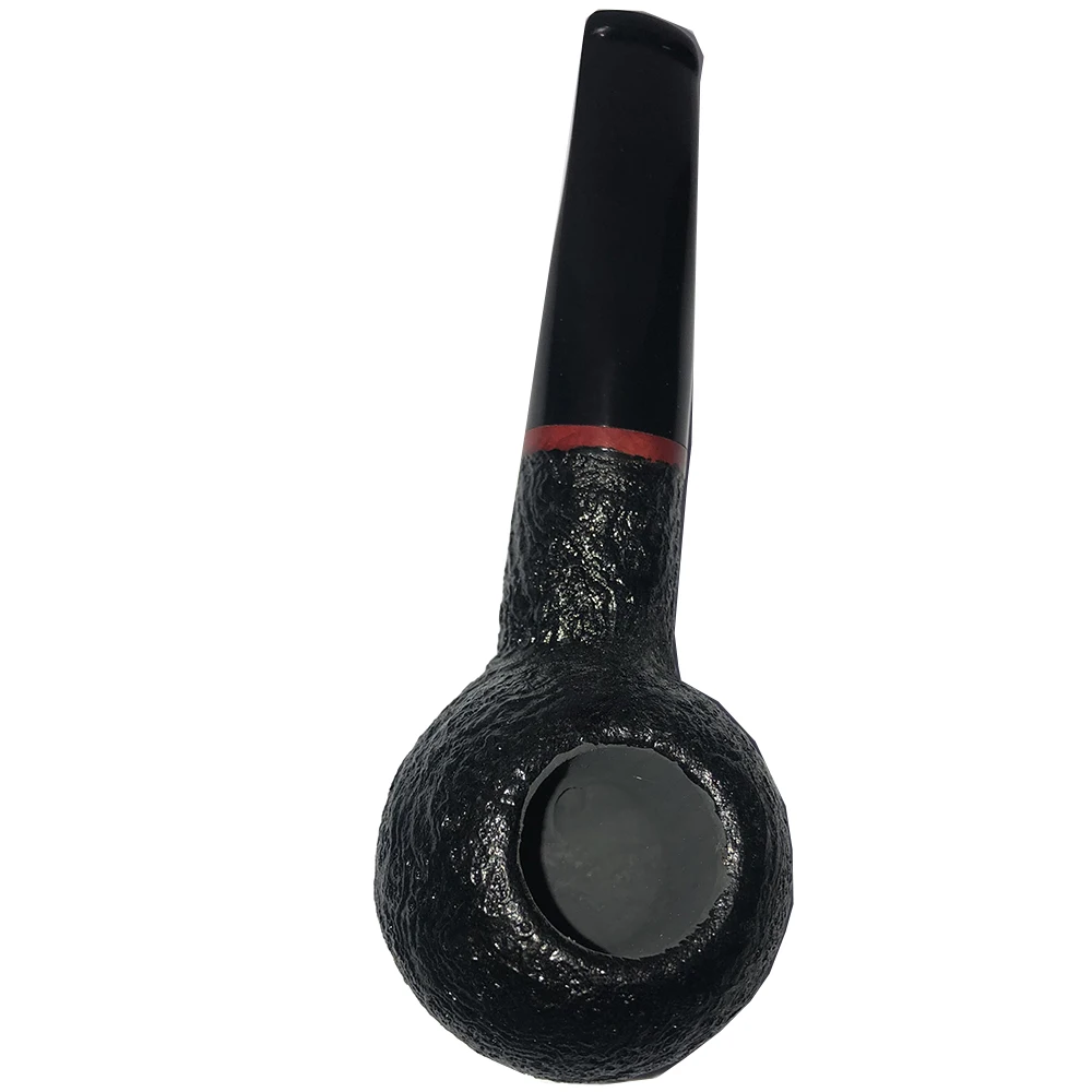 Briarwood Tobacco Pipe, with 9mm Slightly Curved Handle Pointed Cigarette Holder,  Sandblasting Bucket Deep Black ，fat ，man pipe