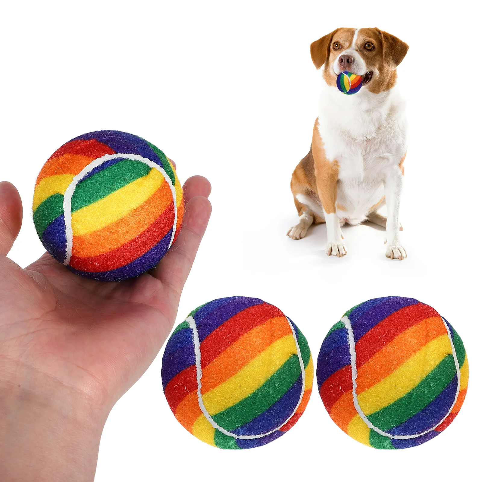 

3pcs Rainbow Tennis Balls Heavy Duty Colorful Rubber Elastic Training Toy for Dogs Medium Size Pet Play Practice