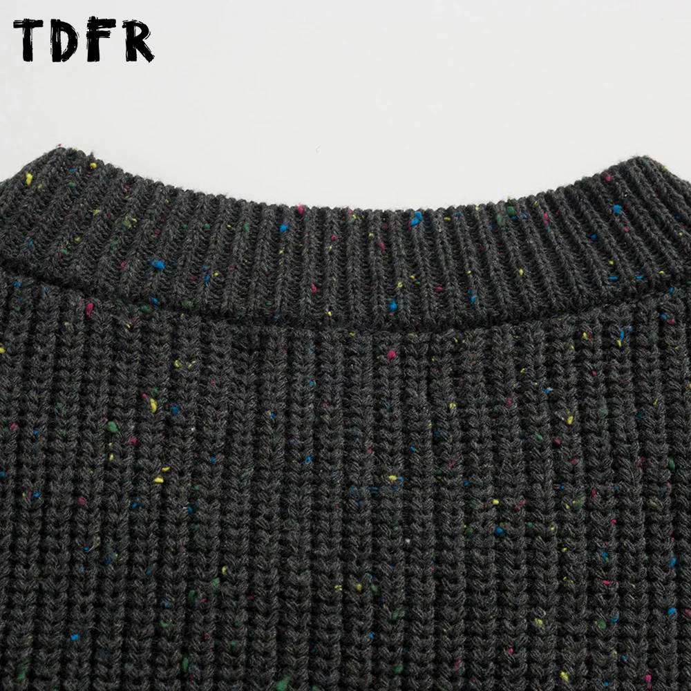 레트로 자카드 니트 스웨터 남성용 가을 겨울 캐주얼 루즈 긴팔 크루넥 풀오버