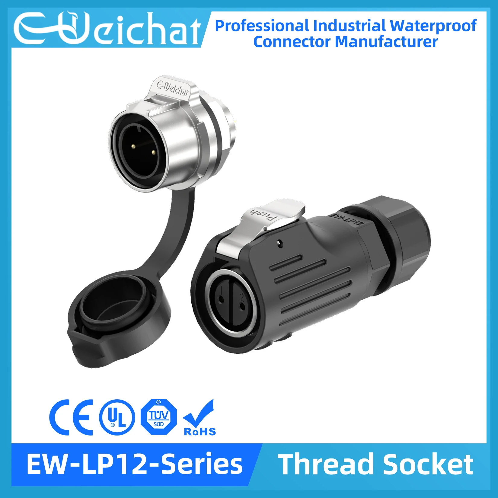 

EW-LP12 Screw Wiring Waterproof Connector IP68 Industrial Circular Aviation Electrical Connector M12 2-8 Pin Thread Socket