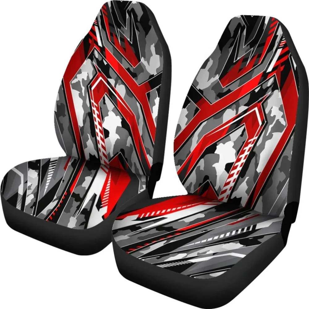 Racing Army Style Grey & Red Vibe Car Seat Cover,Pack of 2 Universal Front Seat Protective Cover