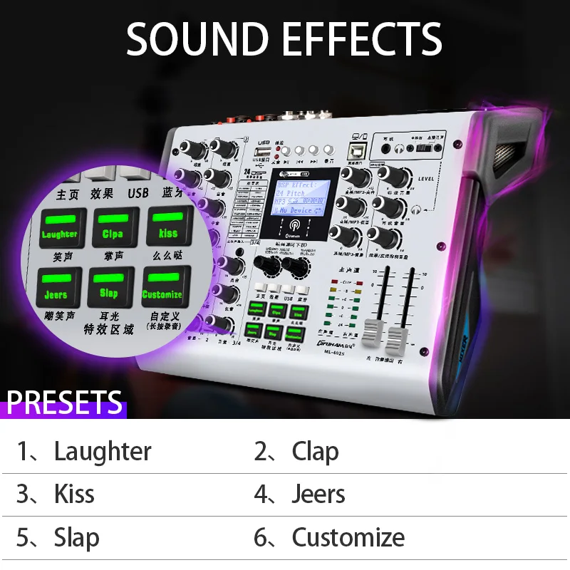 FUHAM ML-402/602 Mixer Dj 8/12 Channel Mixer Bluetooth 48V Phantom Power Karaoke System USB Mixer Audio for Live Streaming