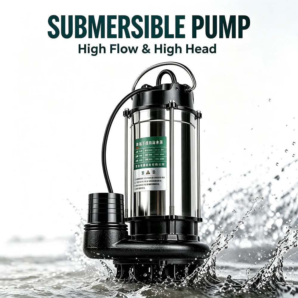 220V High‑head Submersible Pump Portable Water Pump with Hose For Household Water Supply Farm & Garden Agricultural Irrigation