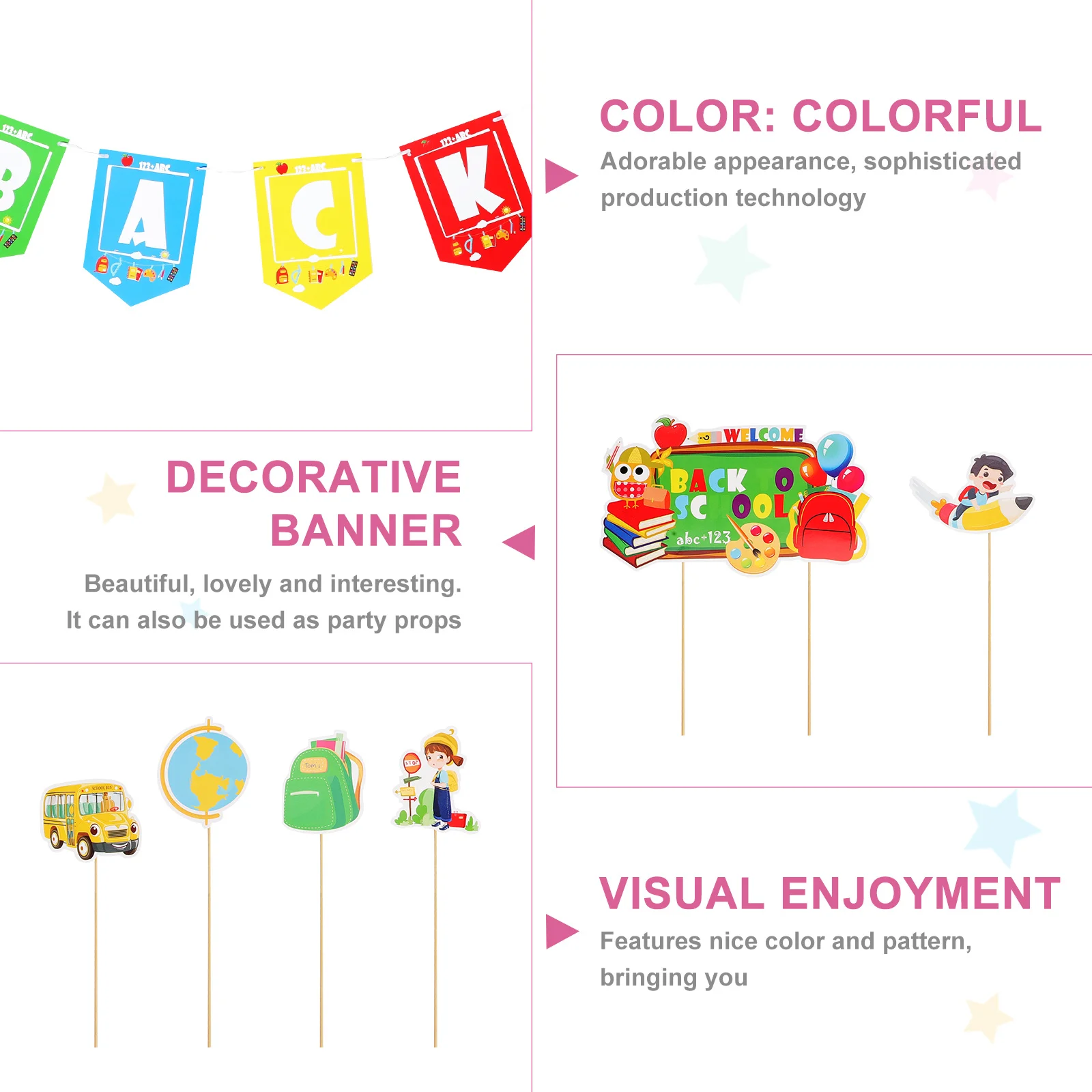 

1Set Back to School Balloon Party Set Exquisite Banner Cupcake Decorations Welcome Back Party Supplies for Students