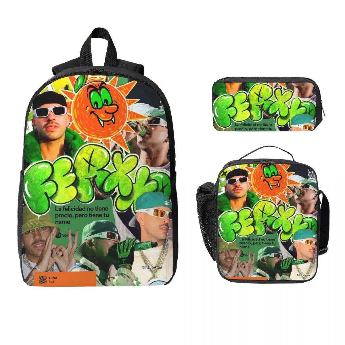 

Ferxxocalipsis World Tour Ferxxo Collage Backpack Student Boys Girls BookBag School Bag 3ps Insulated Lunch Bag Pencil Case