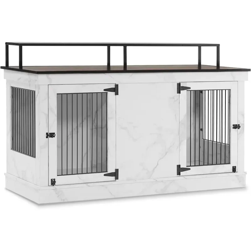 Sustainable Wooden Dog Crate Furniture Style Two Door End Table Kennel with Storage Drawer for Pets