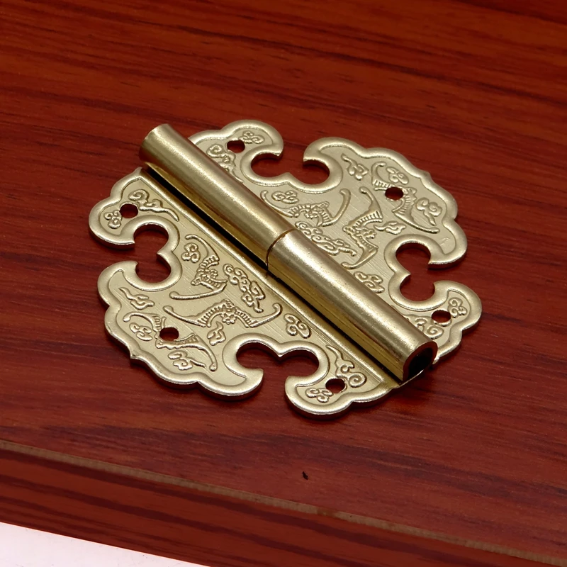 1Pc Brass Hinge Wooden Jewelry Box Cabinet Cupboard Door Embossed Decorative Hinge Chinese Furniture Hardware