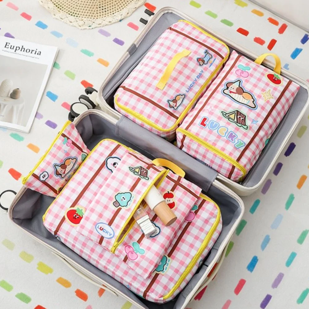

5Pcs/set Cartoon Makeup Travel Bag Large Capacity Portable Cosmetic Organizer Breathable Waterproof Luggage Storage Organizer