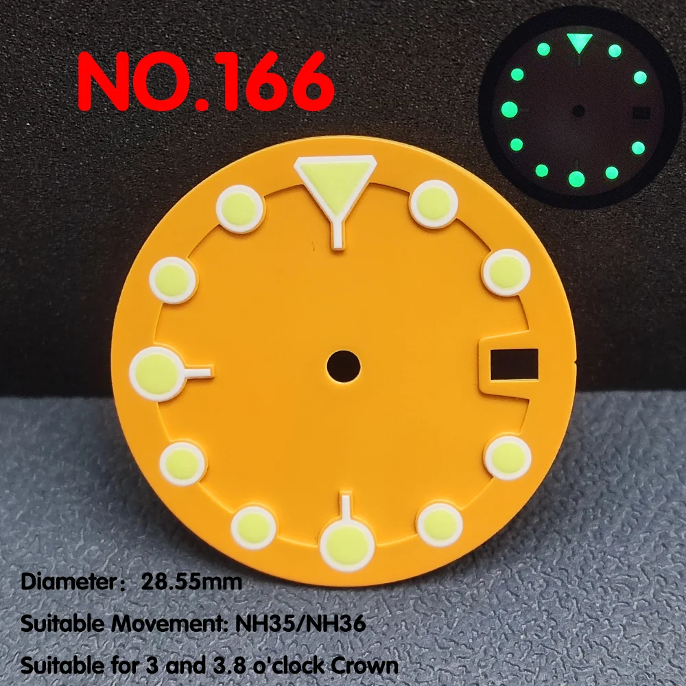 Zifferblatt mit 28,55mm Durchmesser grün/orange/rot/gelb Zifferblatt für Zubehör für Uhrwerke nh35/nh36