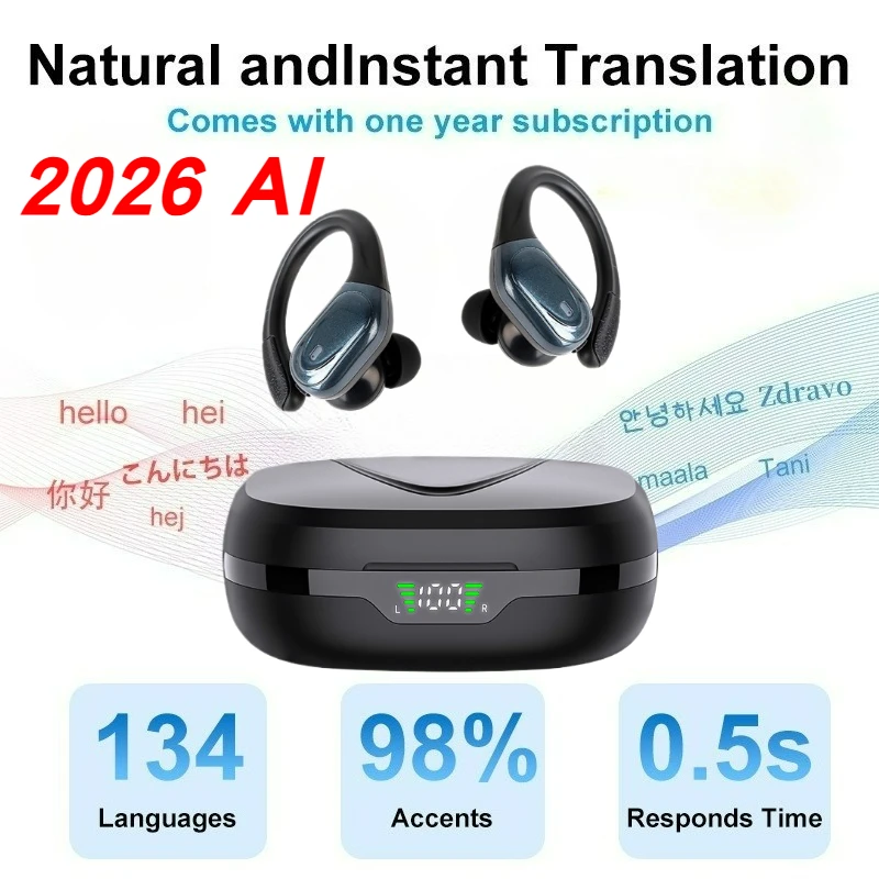 2026 سماعات أذن لاسلكية مع ترجمة AI بلوتوث 5.3 سماعات أذن رياضية بخطاف 75 ساعة وقت اللعب IPX5 مقاومة للعرق #1