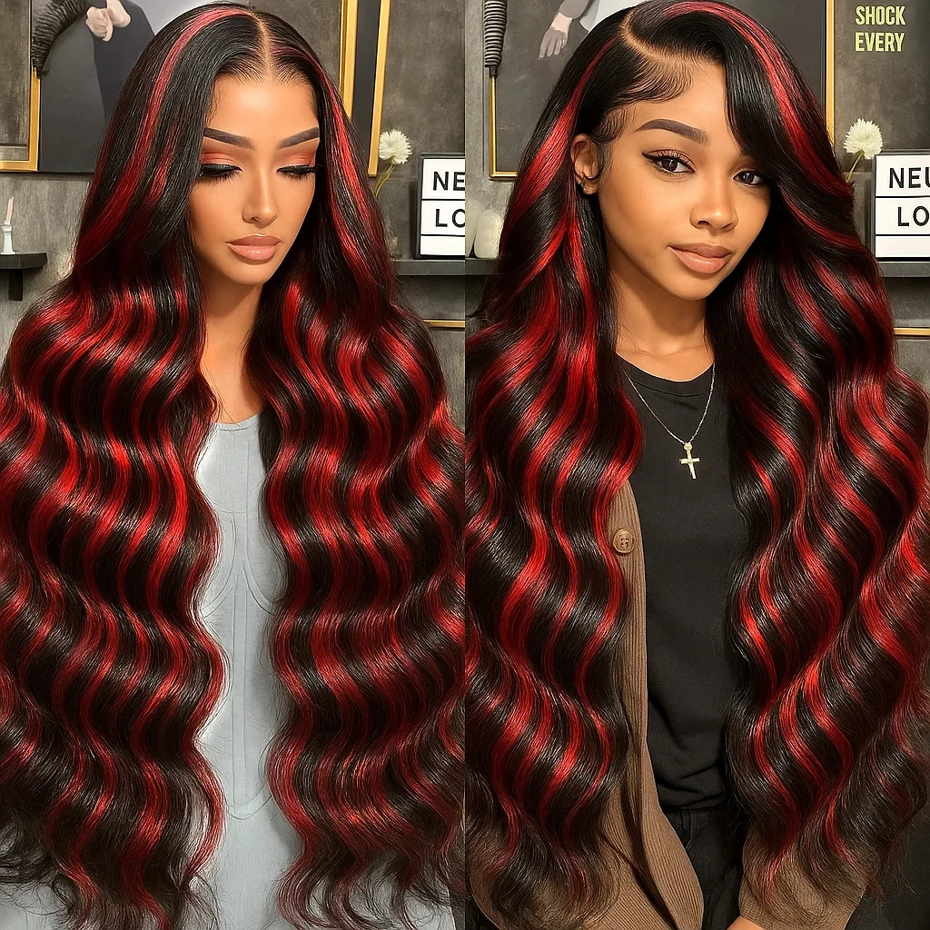 1B/99J أومبير الأسود مع الأحمر تسليط الضوء على الجسم موجة الباروكات 5x5 الدانتيل الجبهة غلويليس الباروكات شعر الإنسان الفيتنامية بورجوندي الملونة الباروكات