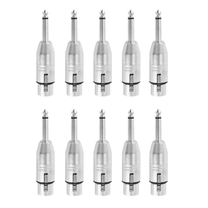 10Pcs 3Pin XLR Female To 6.35Mm Male Mono Plug Lead Adapter Microphone Leader Adapter Microphone Adapter XLR To 6.35Mm Adapter