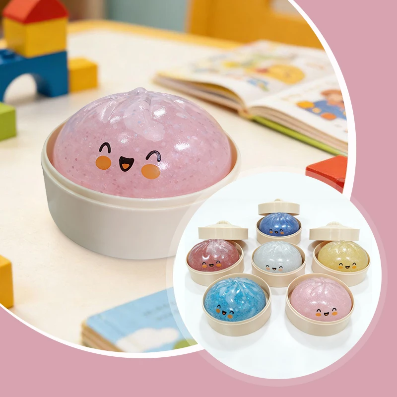 Pelota Antiestrés de Simulación de Dumpling, Suave y Rebotante, con Caja de Vapor de Bambú, Juguete Sensorial para Regalo Creativo