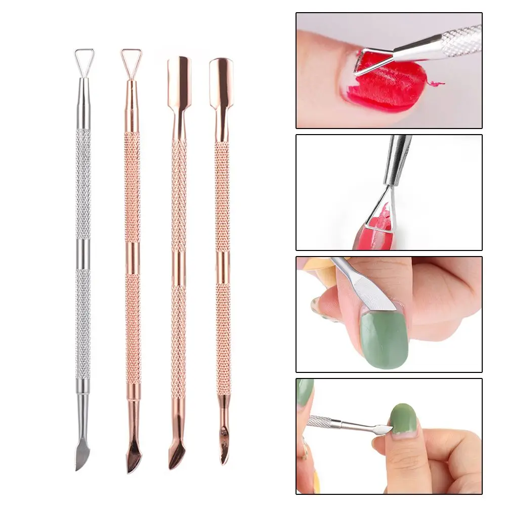 Ferramenta de manicure aço inoxidável, unha polonês removedor, gel uv vara limpa, haste triângulo, cutícula empurrador, novo, 1 pc