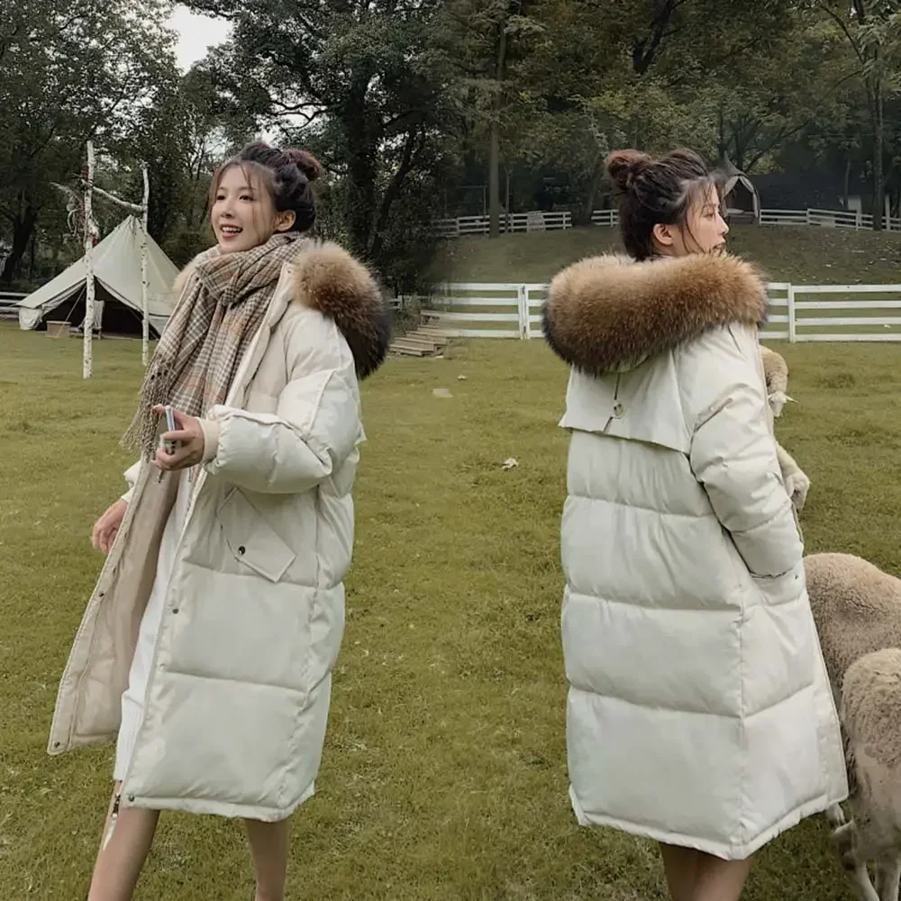 2021 Lange Winterjas Vrouwen Down Parka Dames Nieuwe Warme Winterjas Vrouwen Losse Grote Bontkraag Jas Jas