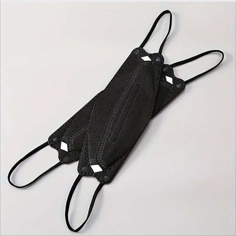 200Pcs/3D Leaf-Shaped Black Disposable 4-Layer Masks, with Curved Design That Fits the Facial Contours, Featuring Thickened Elastic Ear Loops and Nose Bridge Clips, Affordable for Bulk Purchase, Suitable for Travel, Outdoor Activities, Daily Wear, Parties, and Office Use