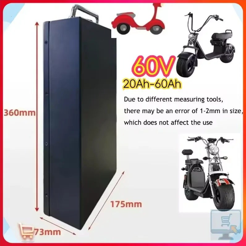Image of 60V 100ah Harley Two Wheel Folding Citycoco Elektroroller, geeignet für 250W~2000W Motorräder/Dreiräder/Fahrräder, wasserdichte Lithiumbatterie + 67,2V Ladegerät