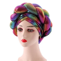 Boné Turbante para Mulheres, Auto Geles Headtie, já feito, Shinning Sequins, Envoltórios de Cabeça Africana, Hijabs Femininos, Chapéu Bonnet Inner