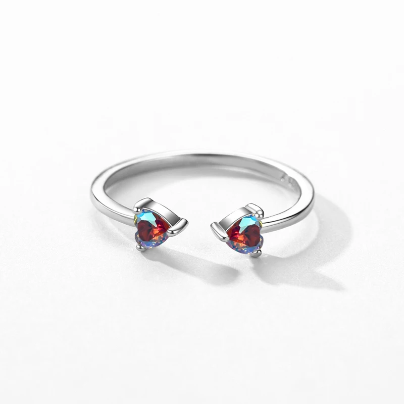 Imagen 6: Anillo de dedo ajustable de circonia con corazones coloridos simples de Plata de Ley 925 Modian, anillo de boda elegante para mujer, joyería fina