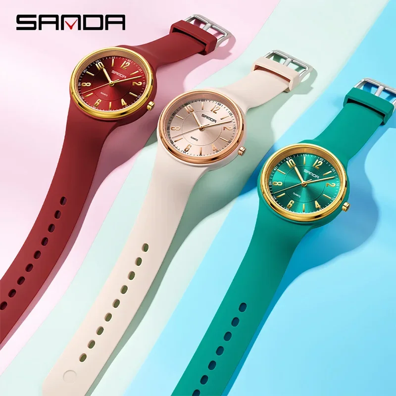 ساعة SANDA Fashion للنساء كوارتز بسيطة ورائعة بحزام سيليكون 3ATM مقاومة للماء وخفيفة الوزن وعرض مضيئة للطلاب
