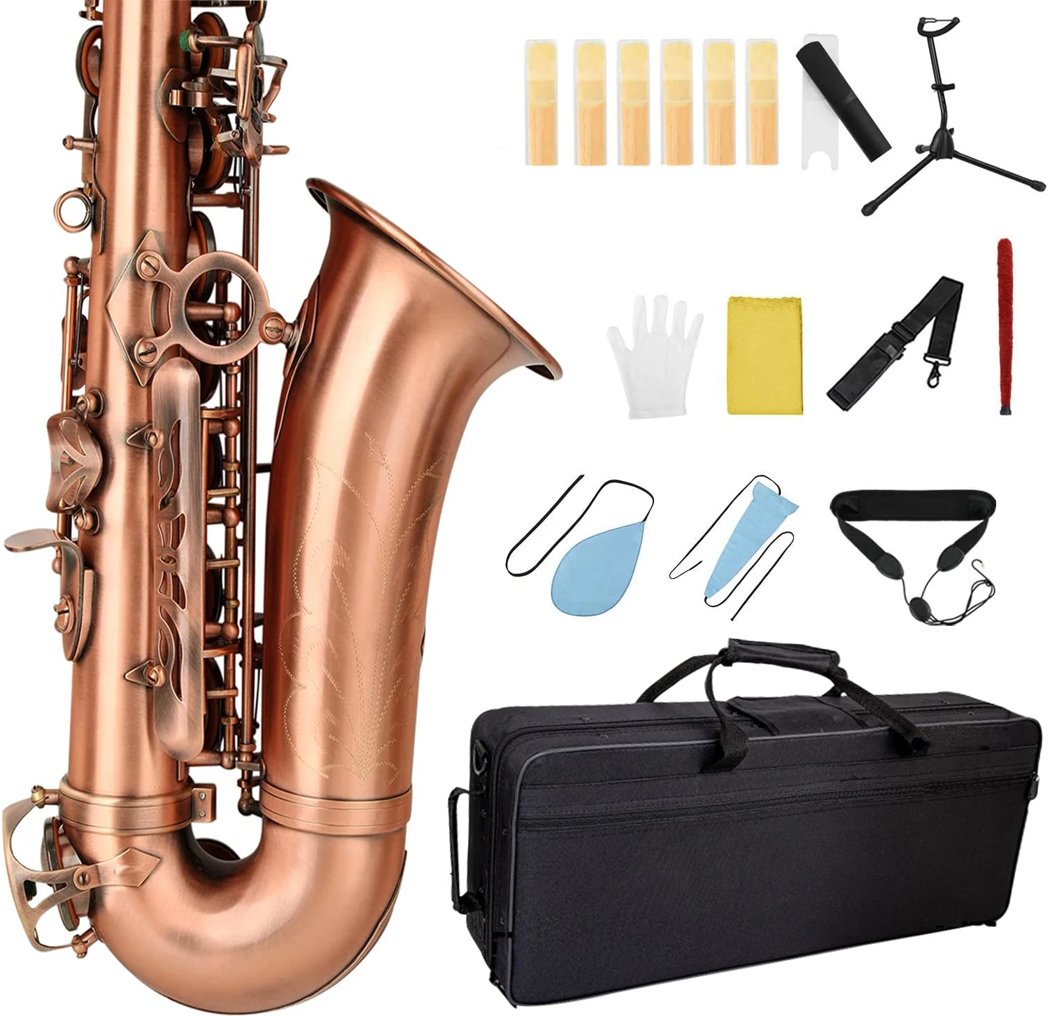 Red Antique Eb Alto Saxophone for Beginners Adults Brass E Flat Key Type Saxophone Woodwind Instrument with Case Strap Glove