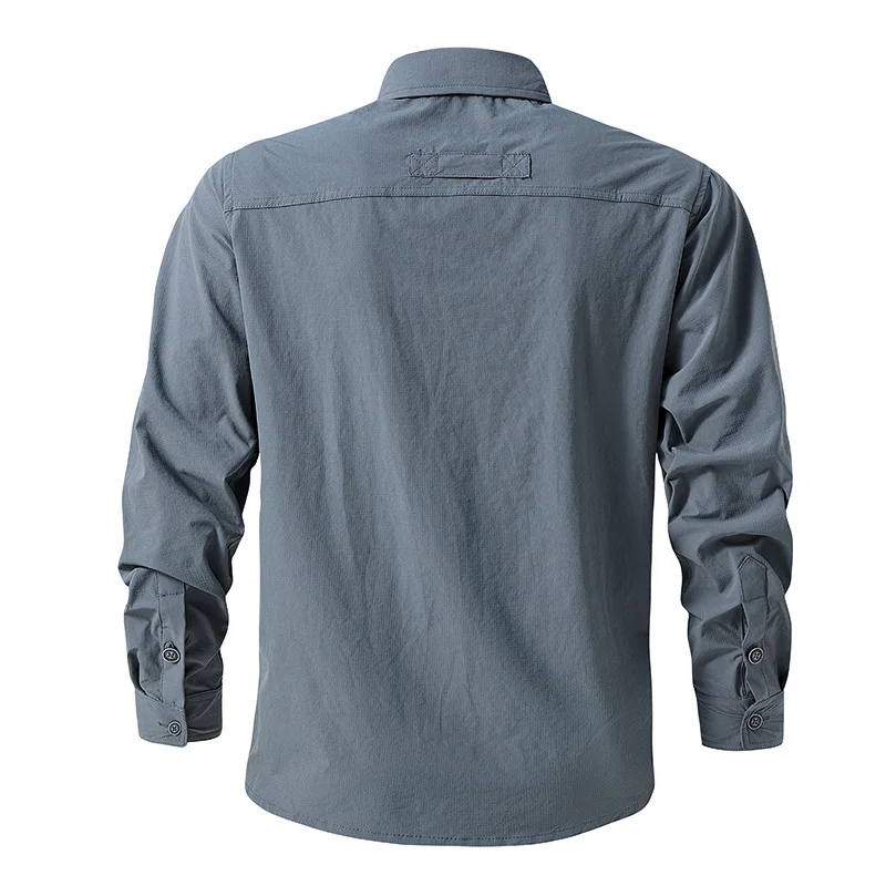 Men's Quick-Drying Ice Silk Tactical Shirt 2025 Outdoor Waterproof Sunscreen Large Elastic Long-Sleeved Clothing