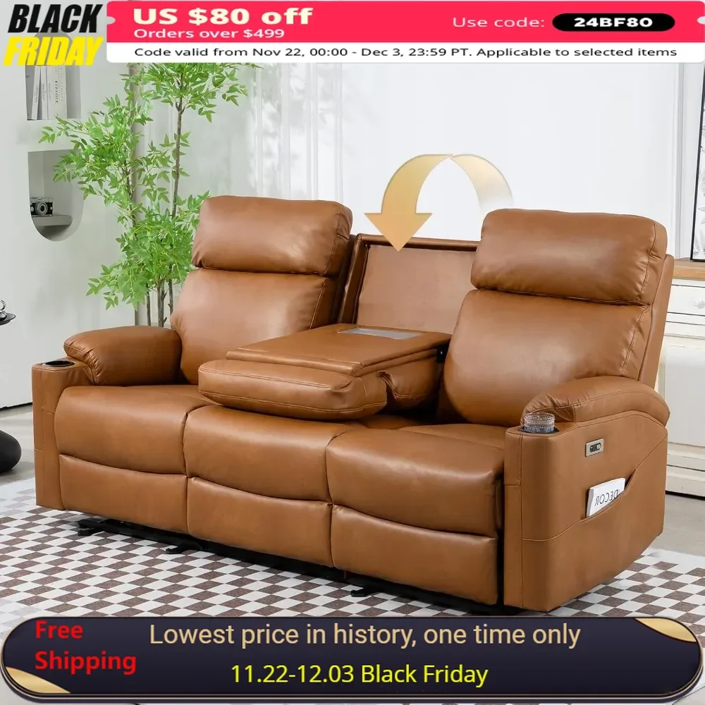 3 Seater Reclining Sofas Power Reclining Sofa PU Leather Recliner Sofa