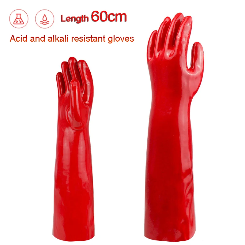 Guantes anticómicos rojos de 60cm alargan la química anticorrosión a prueba de aceite Manga industrial Guante resistente a ácidos y álcalis