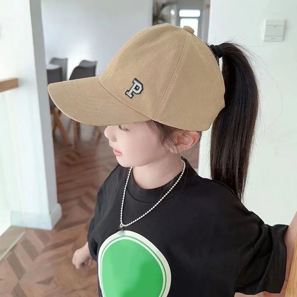 New Kids Baseball Caps for Boys Girls Sun Hats Hollow Back high Ponytail Travel Caps Children Breathable Peaked Caps 4-12Years