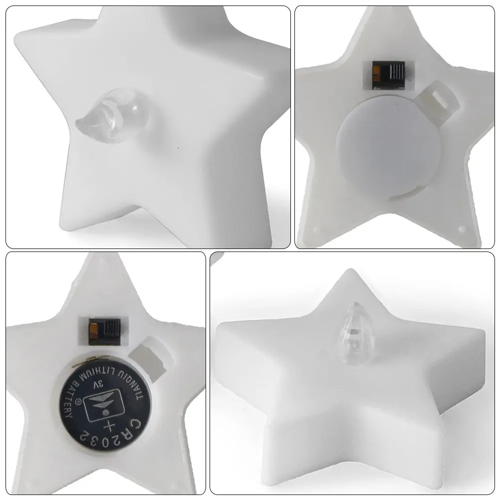 

12 шт. светодиодных электронных свечей в форме пятиконечной звезды, без пламени, теплый белый свет, для декора на Рождество, день рождения, вечеринку