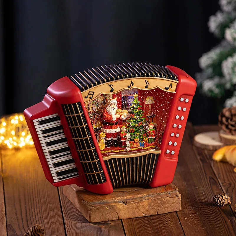 Christmas music box, snow water filling accordion night light gift ornament, music box crystal ball