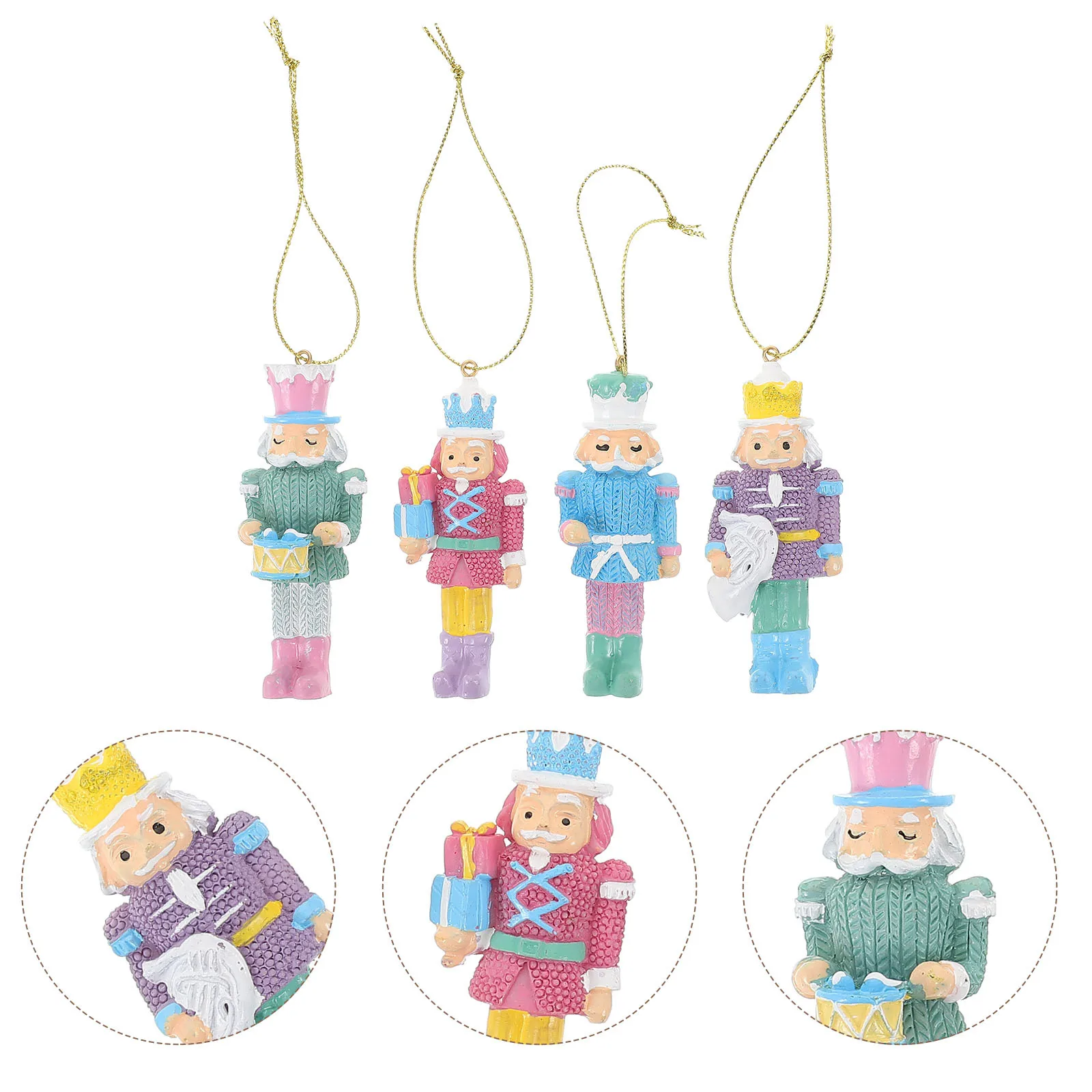 

4Pcs Christmas Resin Nutcrackers Decorative Hanging Ornaments Festive Desktop Craft for Living Room Bedroom Mantel