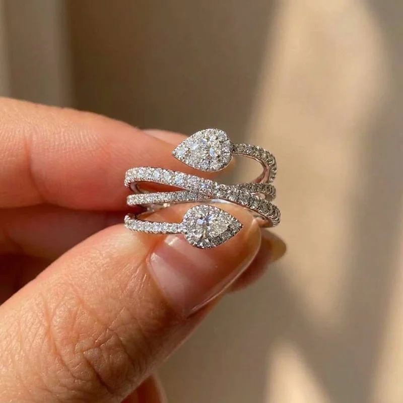 

925 Sterling Silve Waterdrop Cross Zircon Paved Dainty Rings For Women Elegant Luxury Fashion Daily Party Engagement Jewelry